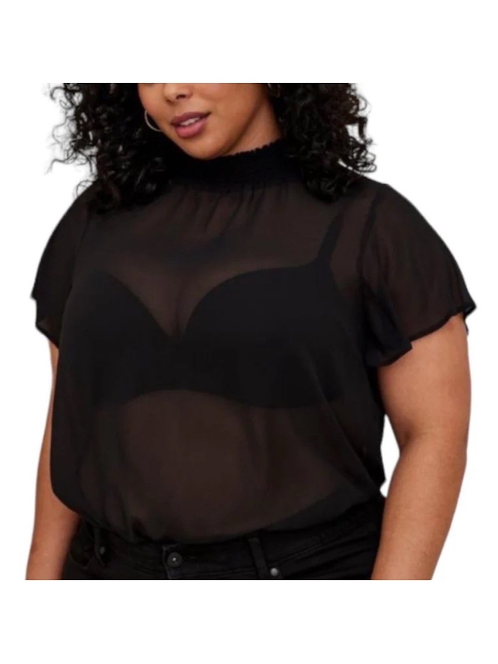 Torrid Sheer Black Short-Sleeve Mock Neck Top